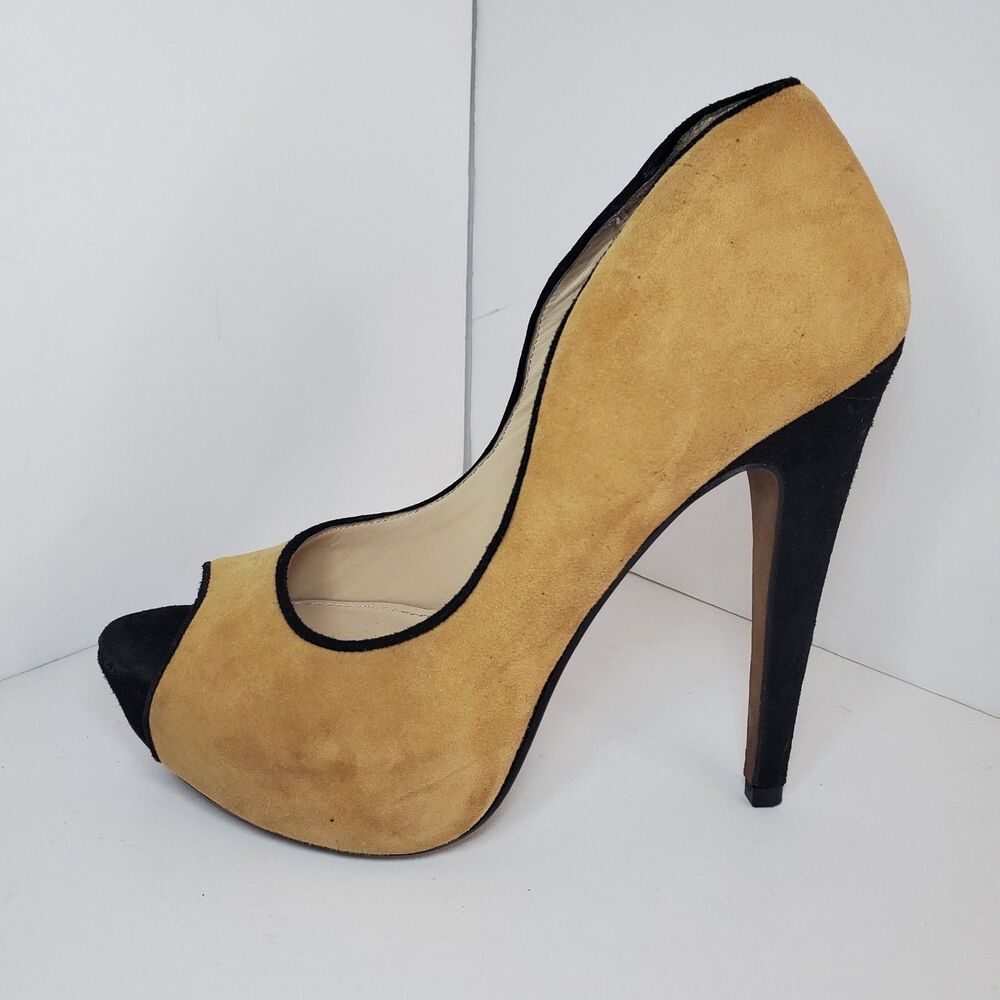 Classiques Entier Sz 7 Black Tan Color Block Suede Open Toe Platform Heel